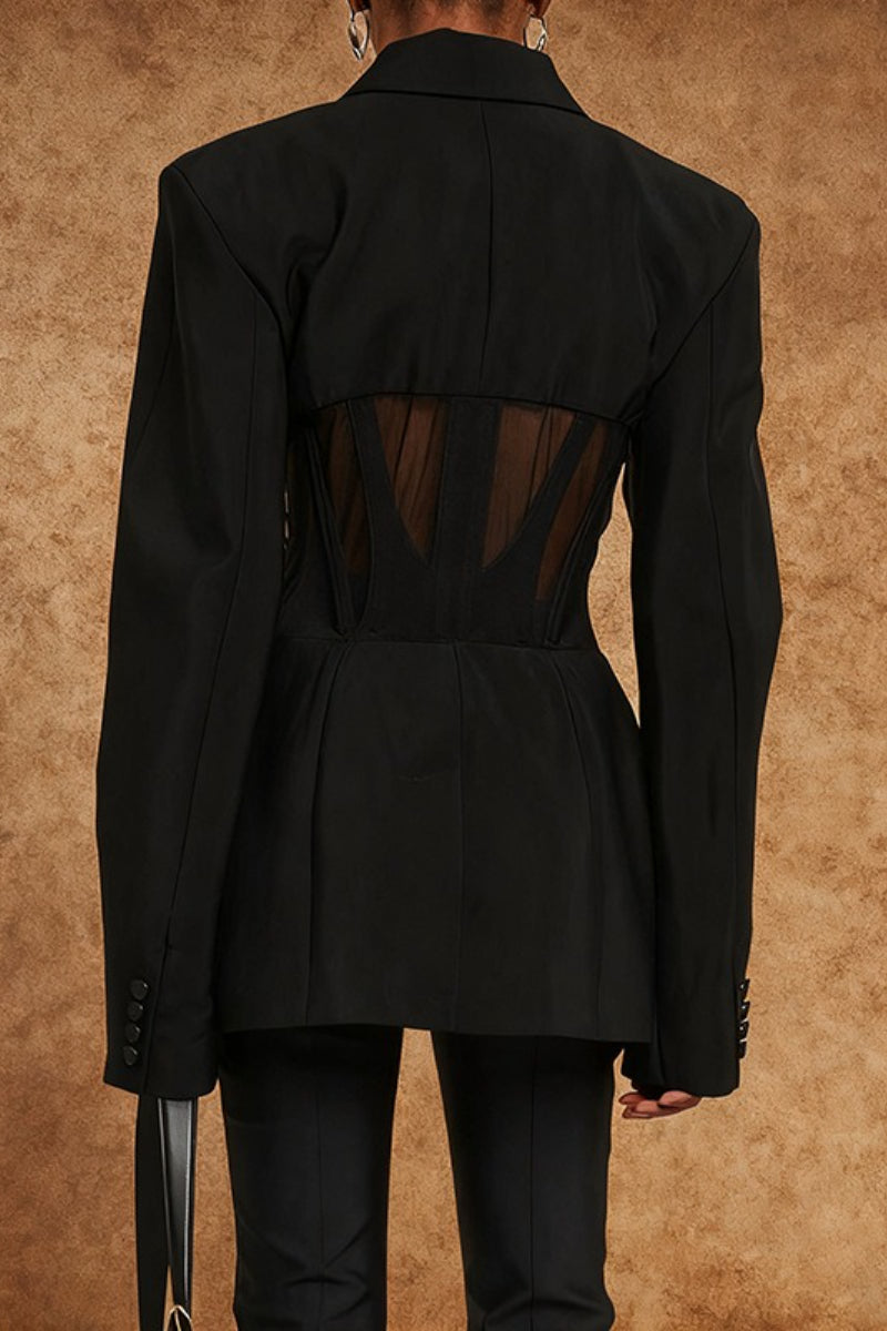 Stylish V-Neck Sheer Mesh Blazer