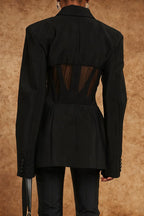 Stylish V-Neck Sheer Mesh Blazer