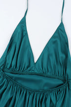Satin V-Neck Waist-Cinching Split Dress Party