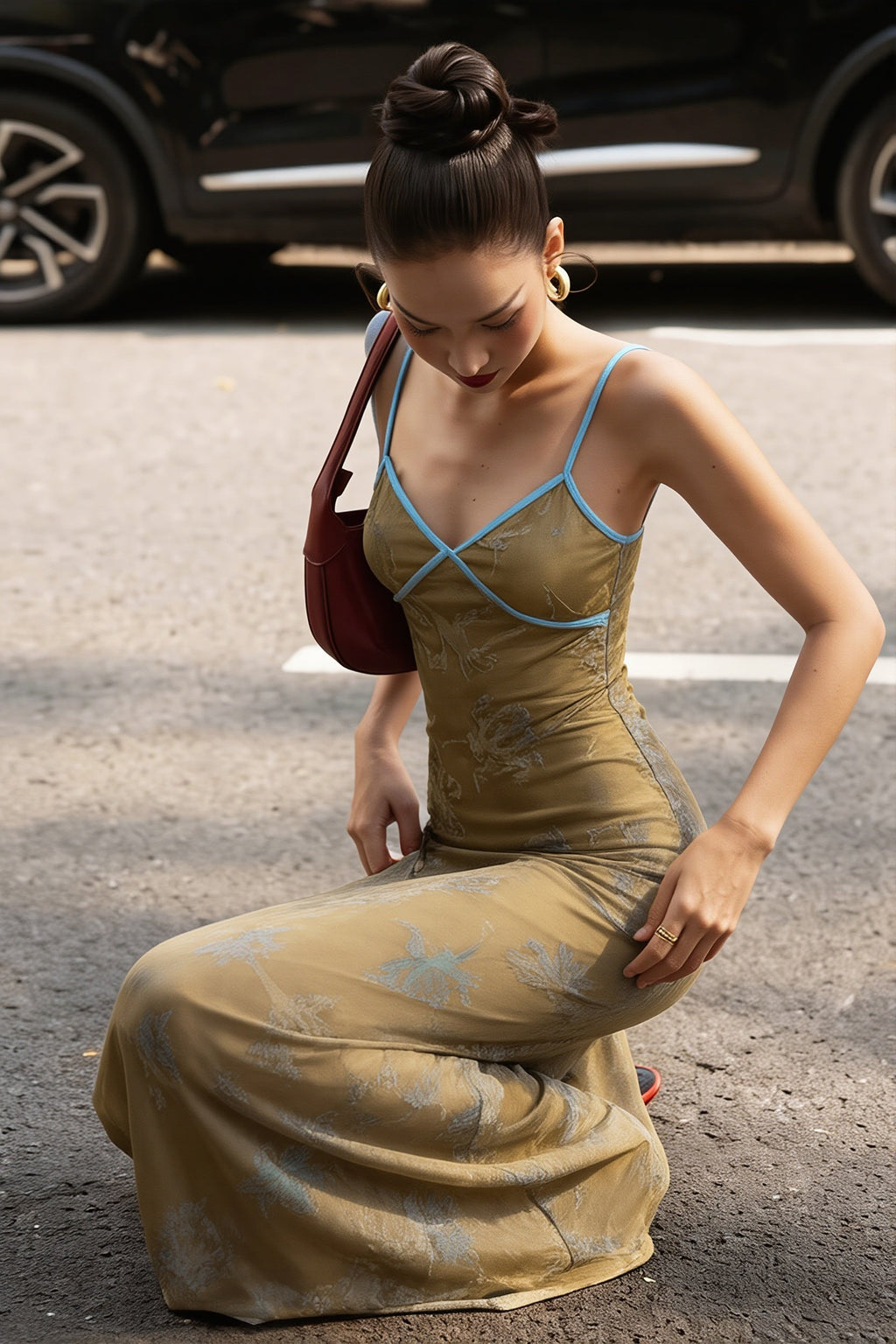 Floral Print Cami Chinese Style Maxi Dress