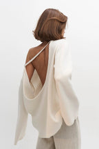 Cotton Pullover Open-Back Loose Knit Top