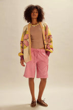 Abstract Print Lapel Long Sleeve Knit Sweater