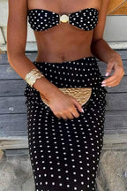 Polka Dot Mesh Skirt Three Piece Swim Set
