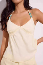 Minimalist Solid Beaded Halter Top