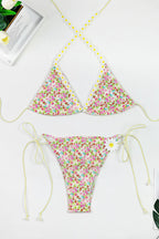 Floral Print High Waist Lace Up Bikini Sets