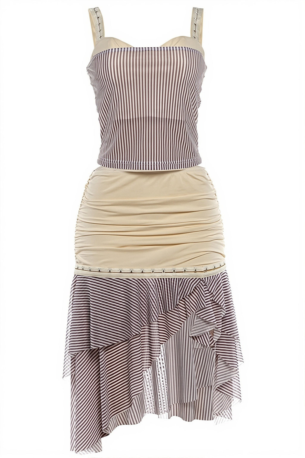 Stripe Patchwork Halter Open Back Skirt Sets