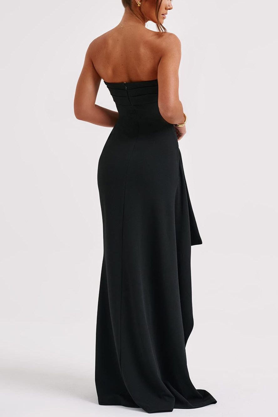 Strapless Slit Evening Party Dress