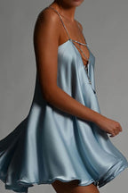 Chain Deep V Backless Party Dress