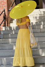 Solid Strapless Tie Ruched Tiered Skirt Sets