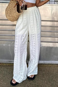 Solid Sheer Embroidery Drawstring Pants
