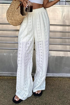 Solid Sheer Embroidery Drawstring Pants