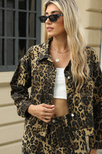 Leopard Print Washed Denim Coat
