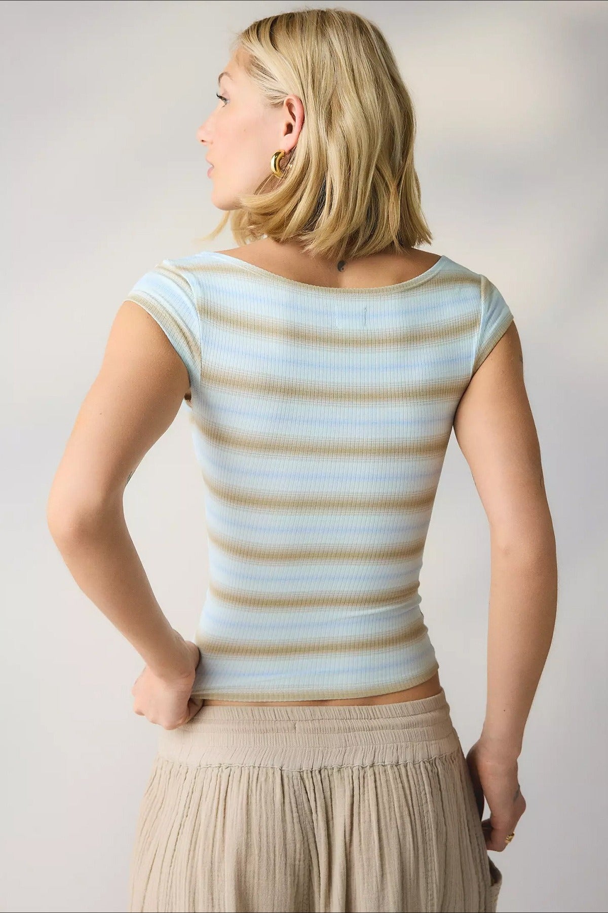 Square Neck Ribbed Printed T-Shirt
