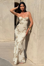 Backless Floral Tie-Up Maxi Dress