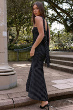 Polka Dot Strapless Tie Waist Slim Maxi Dress
