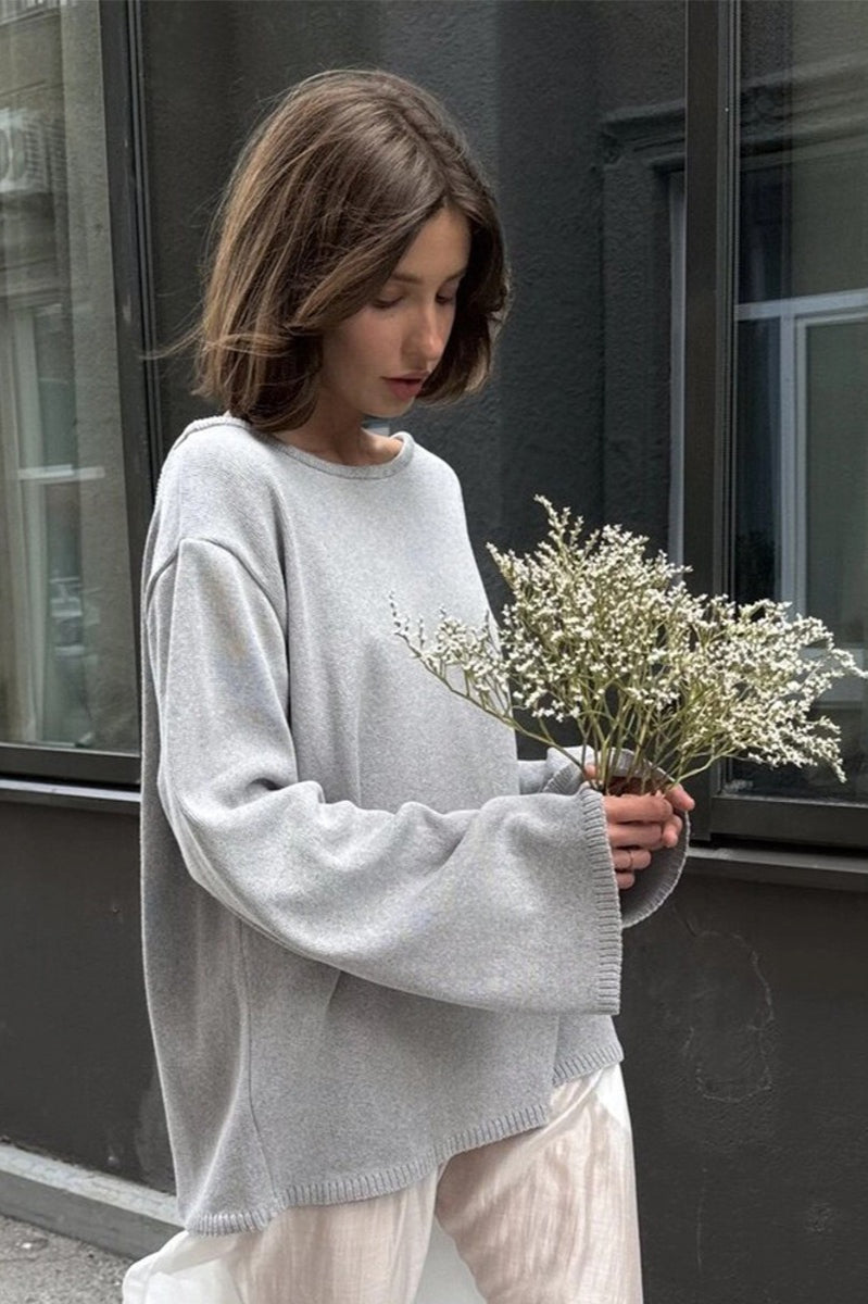 Cotton Pullover Open-Back Loose Knit Top