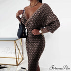 Deep - Party V-Neck Plaid Gown Long Hip Streetwear Arm Spring Casual Autumn Striped Vestidos