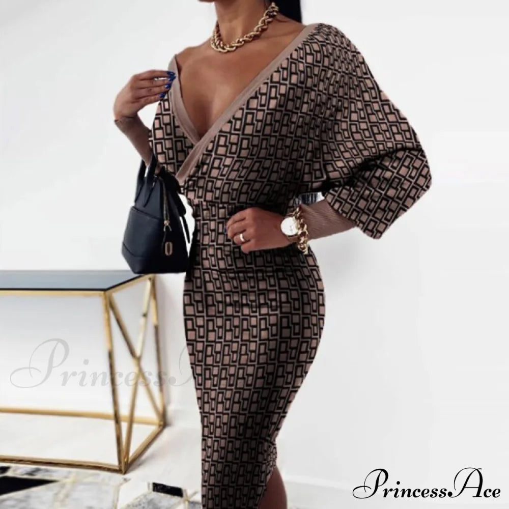 Deep - Party V-Neck Plaid Gown Long Hip Streetwear Arm Spring Casual Autumn Striped Vestidos