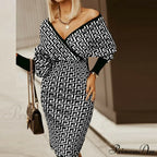 Deep - Party V-Neck Plaid Gown Long Hip Streetwear Arm Spring Casual Autumn Striped Vestidos