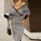 Deep - Party V-Neck Plaid Gown Long Hip Streetwear Arm Spring Casual Autumn Striped Vestidos