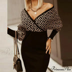 Deep - Party V-Neck Plaid Gown Long Hip Streetwear Arm Spring Casual Autumn Striped Vestidos
