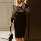 Deep - Party V-Neck Plaid Gown Long Hip Streetwear Arm Spring Casual Autumn Striped Vestidos