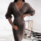 Deep - Party V-Neck Plaid Gown Long Hip Streetwear Arm Spring Casual Autumn Striped Vestidos