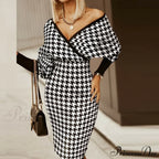 Deep - Party V-Neck Plaid Gown Long Hip Streetwear Arm Spring Casual Autumn Striped Vestidos