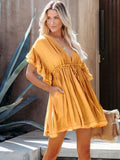 Deep V-Neck Ruffle Lace Up Beach Cover