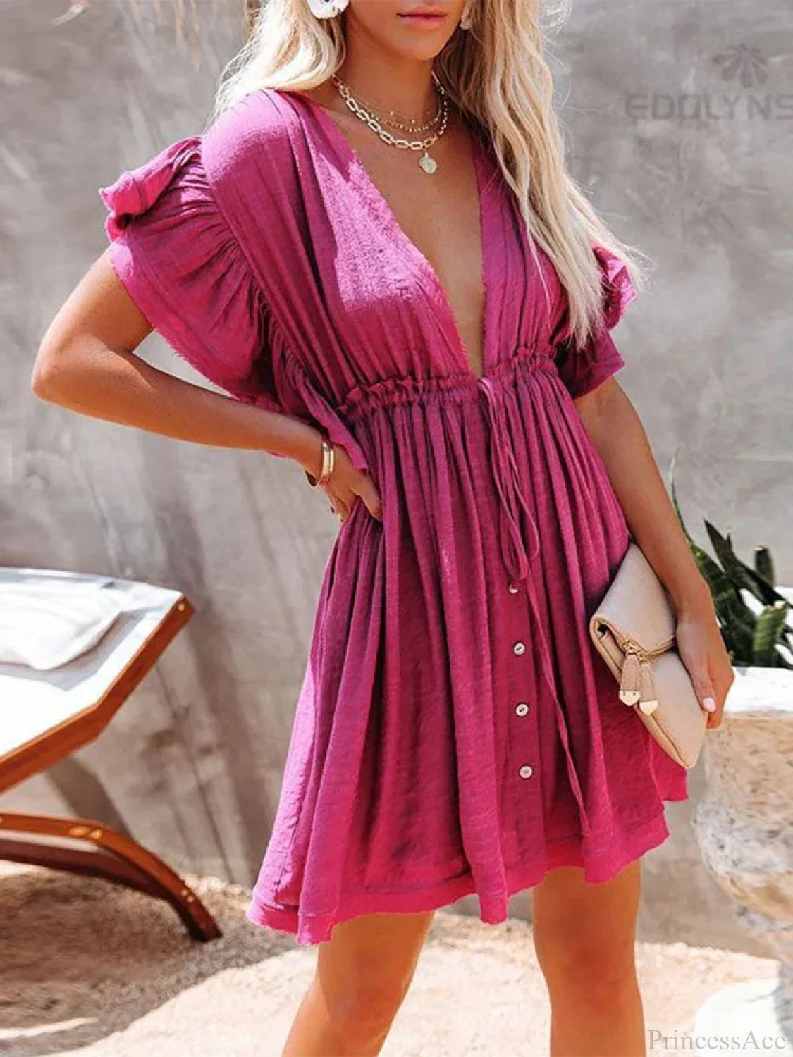 Deep V-Neck Ruffle Lace Up Beach Cover