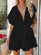 Deep V-Neck Ruffle Lace Up Beach Cover