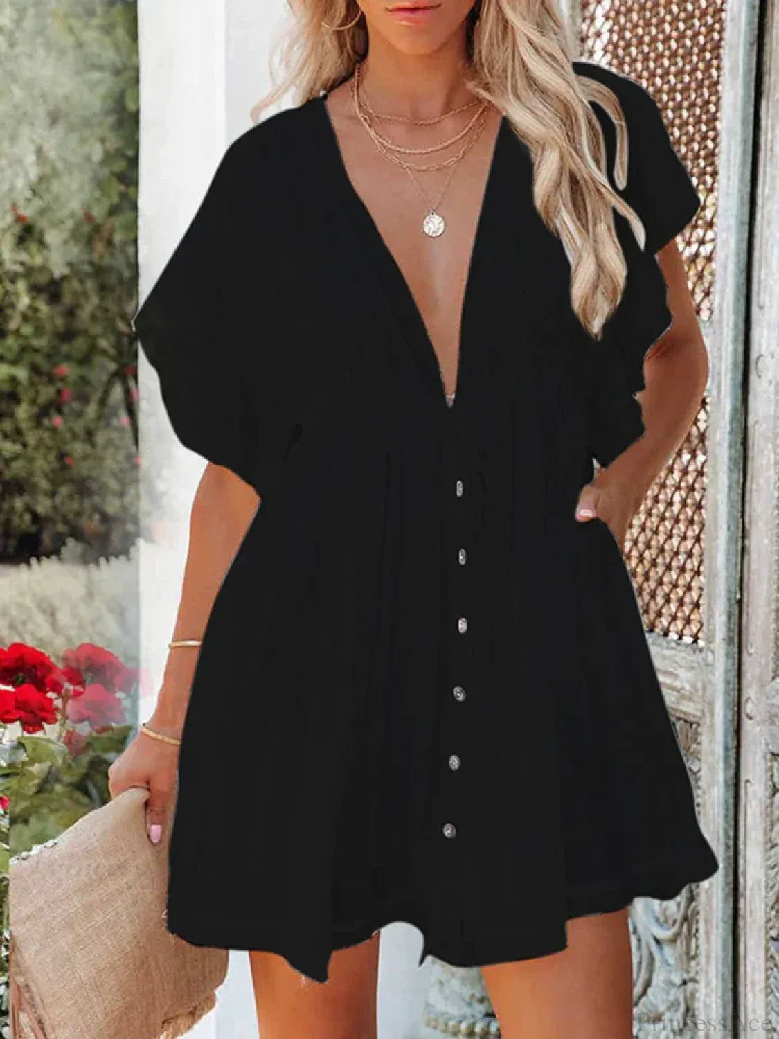 Deep V-Neck Ruffle Lace Up Beach Cover