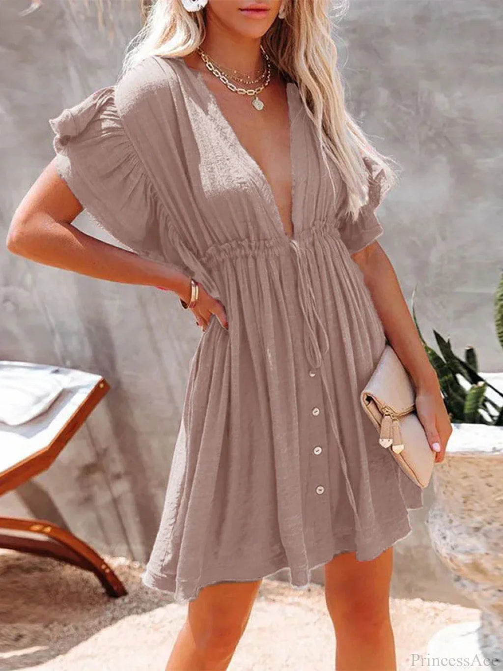 Deep V-Neck Ruffle Lace Up Beach Cover