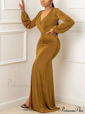 Deep V-Neck Sequins Trendy Slit Maxi Dress
