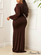 Deep V-Neck Sequins Trendy Slit Maxi Dress