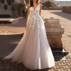 Deep V-Neck Satin Wedding Dress