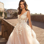Deep V-Neck Satin Wedding Dress