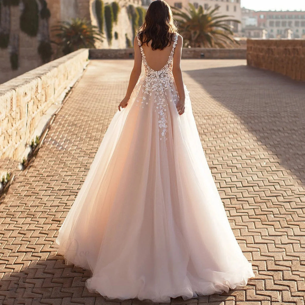 Deep V-Neck Satin Wedding Dress