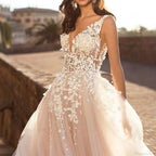 Deep V-Neck Satin Wedding Dress