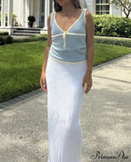 Deep V-Neck Stylish White Seam Top