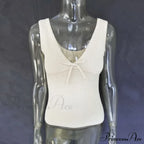 Deep V-Neck Stylish White Seam Top