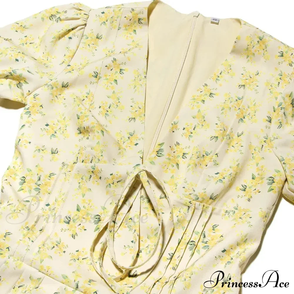 Deep V Short Sleeve Mini Lined Ball Gown Club Party Outfit Summer Floral Dress