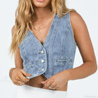 Denim Button Crop Top
