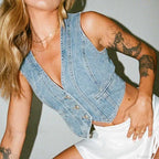 Denim Button Crop Top
