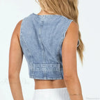 Denim Button Crop Top