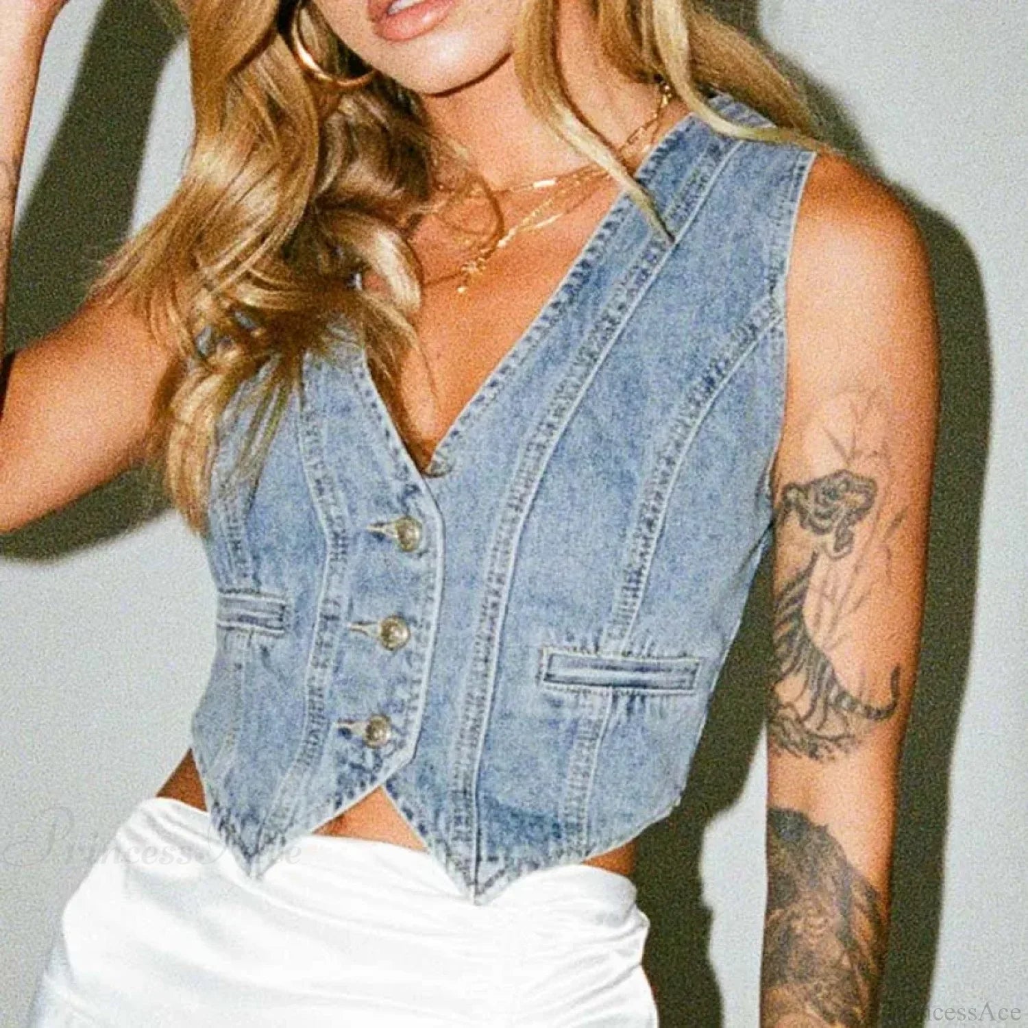 Denim Button Crop Top