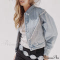 Denim Turndown Collar Splice Rhinestone Tassel Long Sleeve Loose Button Woman Clothing Warm Stylish Elegant Versatile Ja