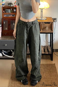 Denim Washed Distressed Loose Cargo Pants
