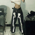 Design Baggy Waist Skeleton Streetwear Jeans Vintage Low Casual Outfits