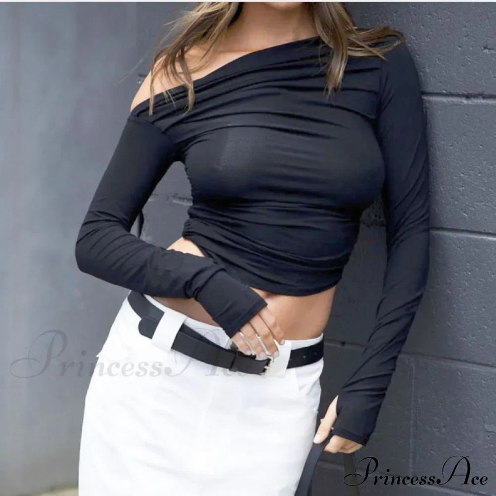 Design Outer Wear Tops Niche Long-Sleeved Off-The-Shoulder Shirt